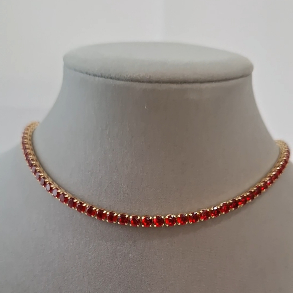 Rubies Diamond Cut Cushion Shape Tennis Necklace